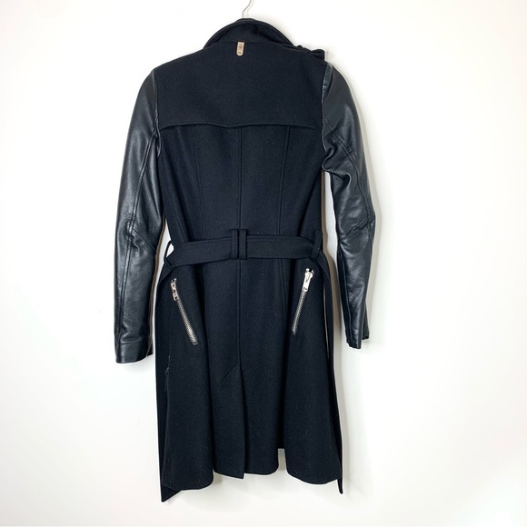 Mackage Women's Dale Wool Trench Coat Asymmetrical Leather Sleeves Size XXS - Picture 16 of 16